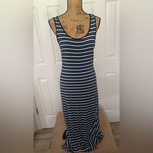 Calvin Klein Striped Maxi Dress – Blue, Black & White | Size 8